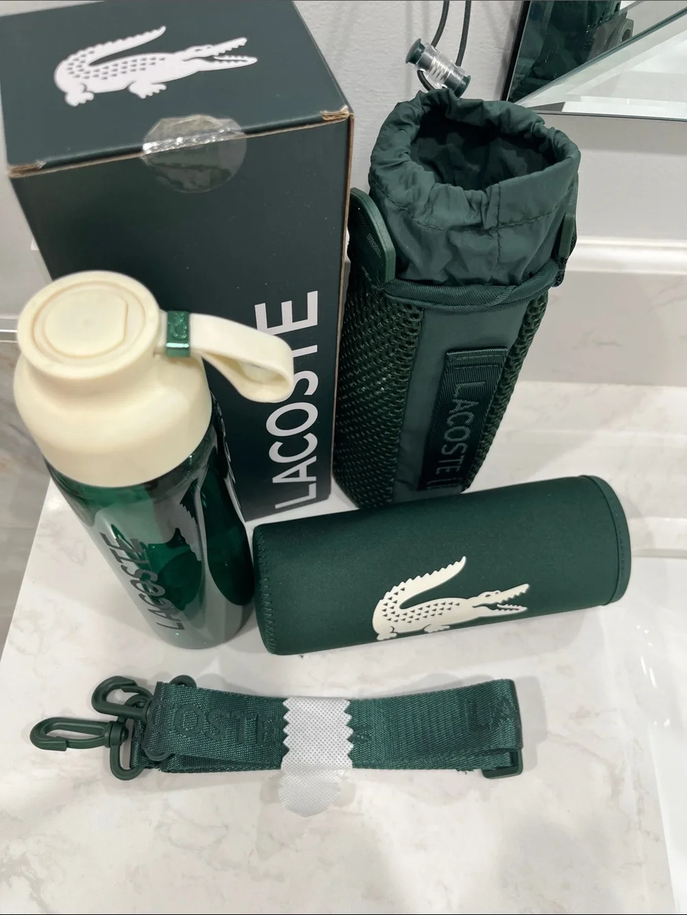 Lacoste Dark Green & Cream Bottle Set with Branded Carrier